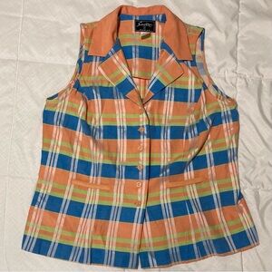 Vintage Sweet Suit Plaid Notched Collar Sleeveless Blazer | Sherbet Colors